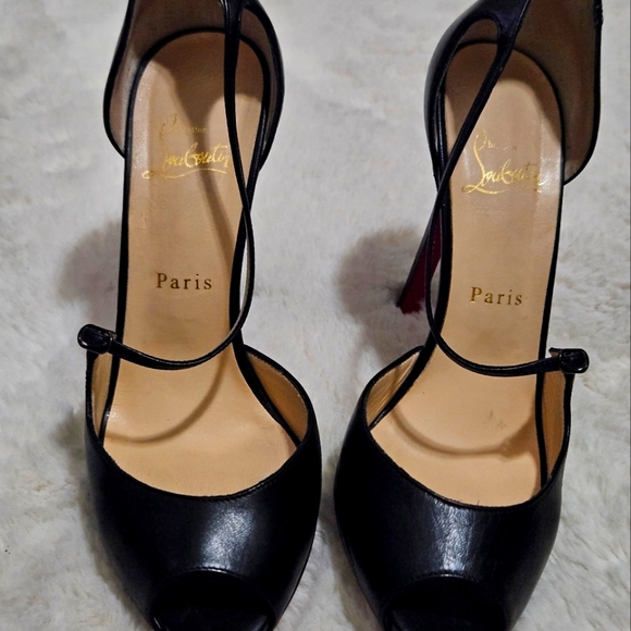 Christian Louboutin Grorolli black leather 9,5 100 mm peep toe - Picture 4 of 4